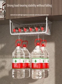 1個黑色中型掛籃,鐵製廚房收納架,不需鑽孔的掛式香料籃,適用於廚房、辦公桌、衣櫥等掛式收納架。 - 黑色 - 查看 6