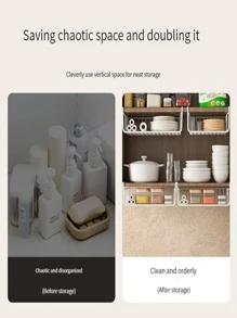 1個黑色中型掛籃,鐵製廚房收納架,不需鑽孔的掛式香料籃,適用於廚房、辦公桌、衣櫥等掛式收納架。 - 黑色 - 查看 4