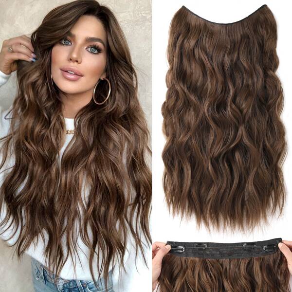 Extensões De Cabelo Extensões De Cabelo De 20 Polegadas Com Fio Invisível Ajustável Ondulado Longo Com 4 Presilhas Seguras Para Mulheres