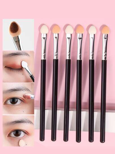 6pcs/Set Sponge Eyeshadow Brush, Dual-Ended, Wet/Dry Use, Multi-Functional Sponge Stick For Eyeshadow Blending, Nail Mirror Powder, Makeup Application,Eyebrow Brush,Eyeshadow Brush,Spoolie,Spoolie Brush