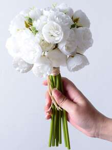 Small Rose Bouquet Simulation Flower With 27 Peony Head, Photography Props For Bride Wedding, Home Decor - White - View 1