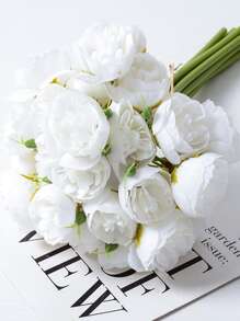 Small Rose Bouquet Simulation Flower With 27 Peony Head, Photography Props For Bride Wedding, Home Decor - White - View 2