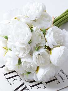 Small Rose Bouquet Simulation Flower With 27 Peony Head, Photography Props For Bride Wedding, Home Decor - White - View 3