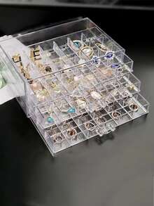 1入組時尚透明首飾類防塵收納盒帶72網格適用於女性耳環環項鍊,收納殼套適用於首飾類系列 - 無色 - 查看 2