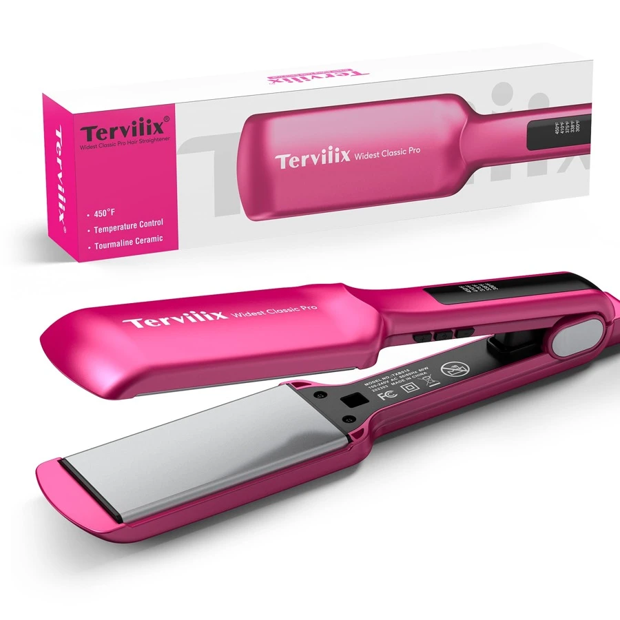 Terviiix Flat Iron Hair Straightener, 2 Inch Widest Ceramic Flat Iron For Hair, Professional Straightening Irons With Adjustable Temp, Fast Styling For Silky Smooth Hair, Dual Voltage, Auto Off - Hot Pink - View 1