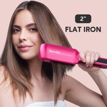 Terviiix Flat Iron Hair Straightener, 2 Inch Widest Ceramic Flat Iron For Hair, Professional Straightening Irons With Adjustable Temp, Fast Styling For Silky Smooth Hair, Dual Voltage, Auto Off - Hot Pink - View 2