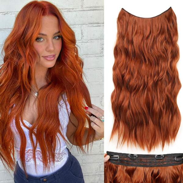 Extensões De Cabelo De 20 Polegadas Extensões De Cabelo De Onda Longa Com Clipe E Fio Invisível E Tamanho Ajustável Com 4 Clipes Seguros Para Mulheres