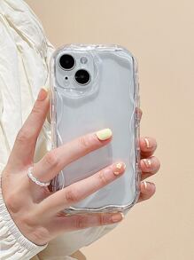 1 pieza Funda de teléfono transparente con borde curvo y ondulado 3D compatible con iPhone/Galaxy/Redmi/Oppo