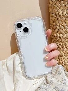 1 pieza Funda de teléfono transparente con borde curvo y ondulado 3D compatible con iPhone/Galaxy/Redmi/Oppo