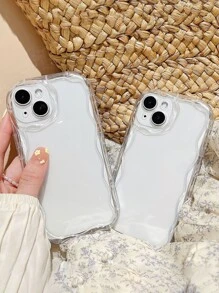 1 pieza Funda de teléfono transparente con borde curvo y ondulado 3D compatible con iPhone/Galaxy/Redmi/Oppo