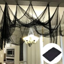 76X183 Cm Black Halloween Gauze Creepy Cloth Black Netting Spider Web Decor Halloween Horror House Party Decoration - Black - View 1
