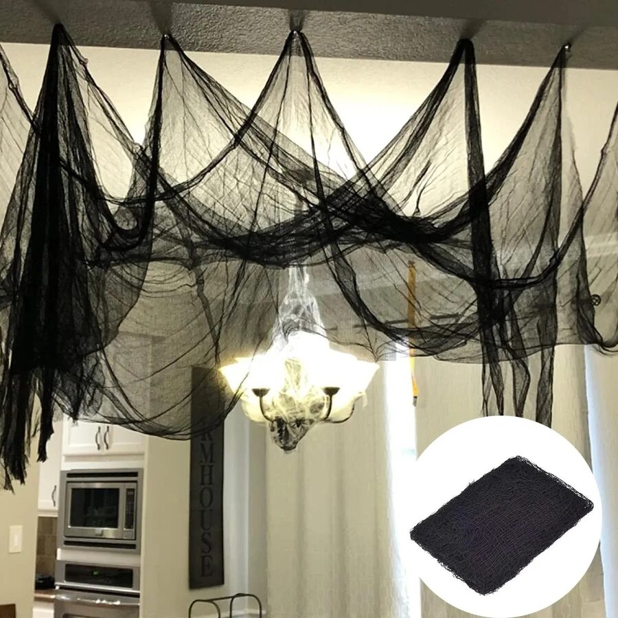 76X183 Cm Black Halloween Gauze Creepy Cloth Black Netting Spider Web Decor Halloween Horror House Party Decoration - Black - View 1