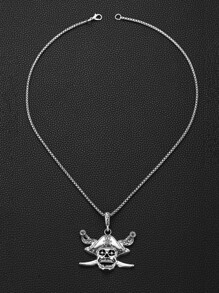 1 件波西米亚风格小众设计合金海盗骷髅吊坠项链，时尚炫酷，适合男士 - 復古銀色 - 查看 2