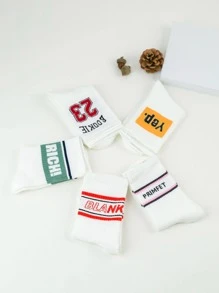 5pairs Men Letter Graphic & Striped Print Fashionable Crew Socks For Daily Life - Multicolor - View 2