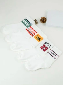 5pairs Men Letter Graphic & Striped Print Fashionable Crew Socks For Daily Life - Multicolor - View 3