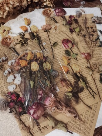 1pack 40pcs Vintage Plant Flower Pet Stickers With Dried Rose Decor For Journal Scrapbooking Back To School