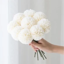 1入組/5入組/10入組人造球，菊花，刺繡球花束，家居花瓶裝飾，餐廳，臥室，插花，婚禮，新娘手花，手腕花，胸花DIY工具，生日派對用品，情人節禮物和新年禮物 - 白色 - 查看 3