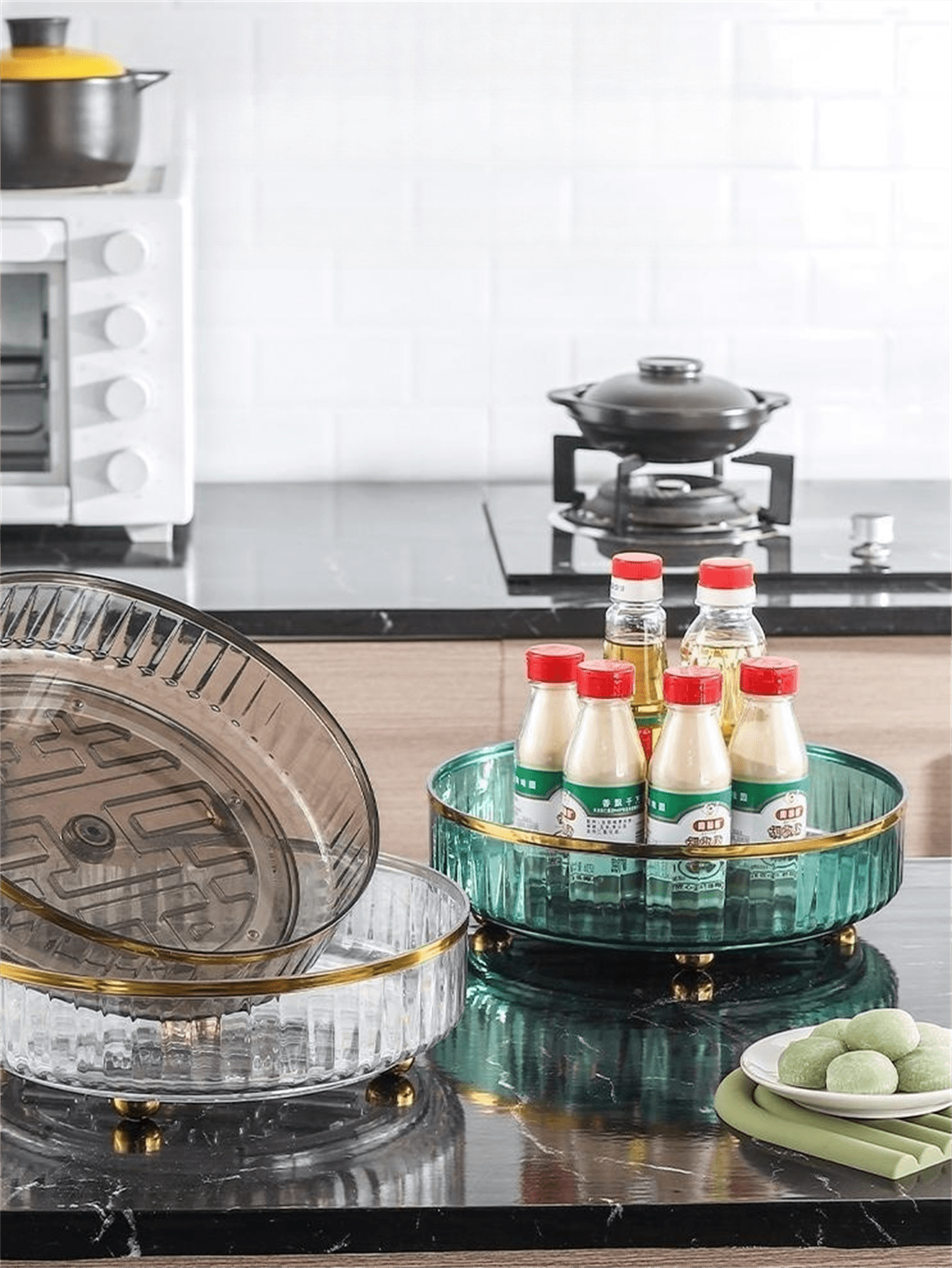 Dark Green Luxury Rotating Storage Rack With Transparent Condiment ...