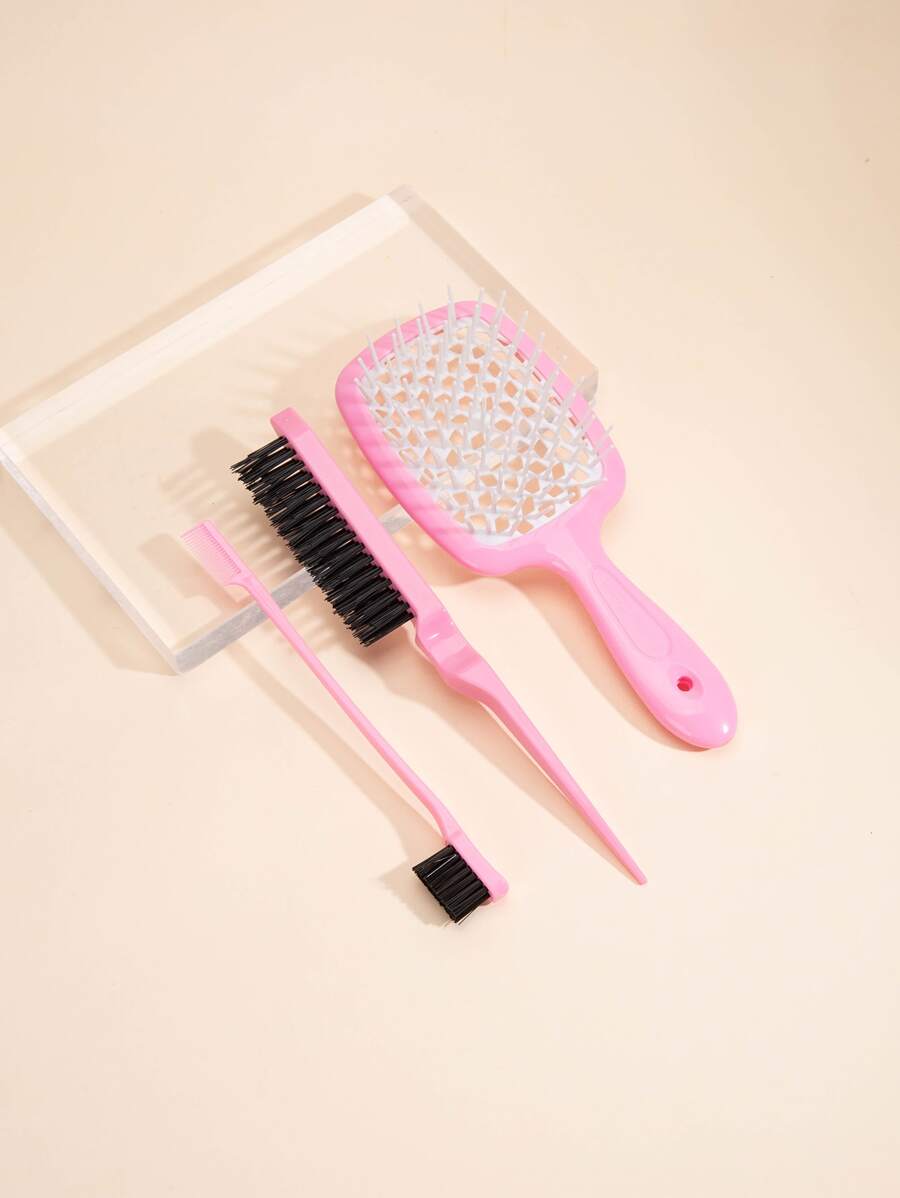 WANMEI 3pcs Hair Styling Brush Set, Including Volumizing Brush, Tail Comb And Edge Brush, Suitable For Brushing Hairline And Nape, Can Easily Comb, Untangle And Smooth Frizzy Hair. - Multicolor - View 1
