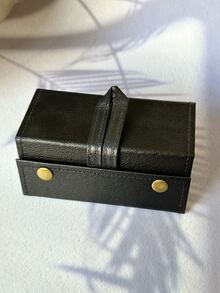 1套 PU 材料可折疊展示盒，帶掛鉤，多功能防塵，可存放 3 副眼鏡 - 黑色 - 查看 4