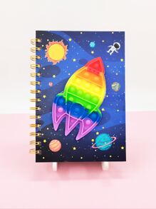 1pc Cute Rocket Pattern Soft Notebook With Toy, Paper Simple Notebook For School & Office - Multicolor - View 3