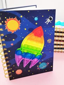 1pc Cute Rocket Pattern Soft Notebook With Toy, Paper Simple Notebook For School & Office - Multicolor - View 4