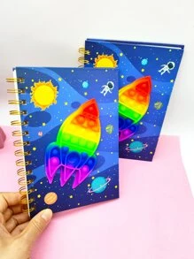 1pc Cute Rocket Pattern Soft Notebook With Toy, Paper Simple Notebook For School & Office - Multicolor - View 2