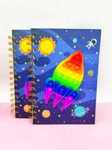 1pc Cute Rocket Pattern Soft Notebook With Toy, Paper Simple Notebook For School & Office - Multicolor - View 1