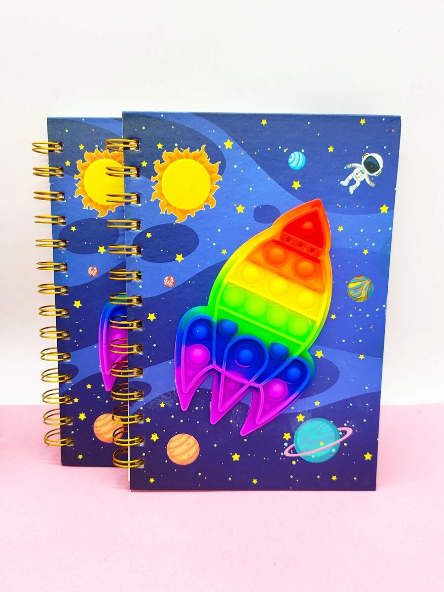 1pc Cute Rocket Pattern Soft Notebook With Toy, Paper Simple Notebook For School & Office - Multicolor - View 1