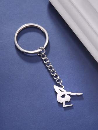 1pc Men's Stainless Steel Artistic Gymnastics Waist Pose Female Athlete Pendant Keychain Yoga Sports Keyring Souvenir Gift For Girlfriend Jewelry