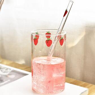 250毫升草莓可愛玻璃杯子帶吸管創意透明水杯