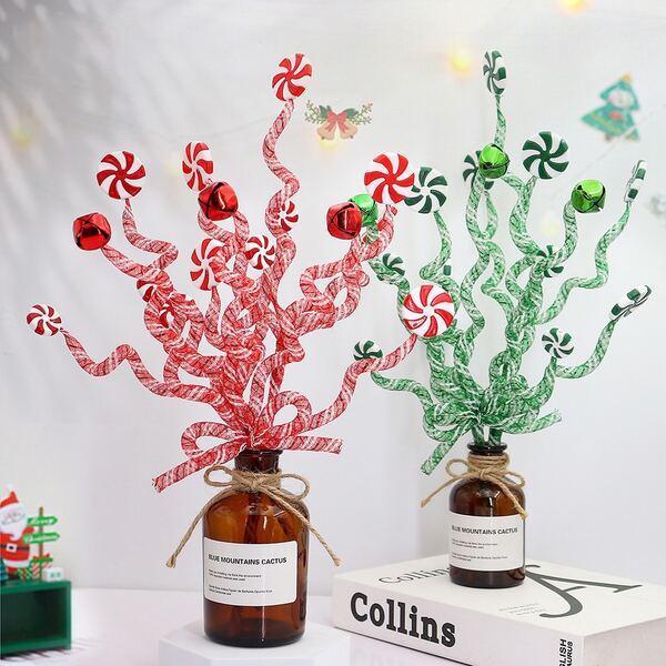 Christmas Bells Curly Pick Red White Christmas Picks Candy Shape