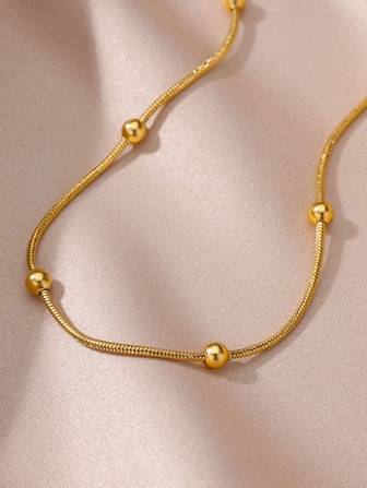 1入組簡約風歐美風格不銹鋼圓形蛇鏈式腳鏈,合適的適合女士日常穿著