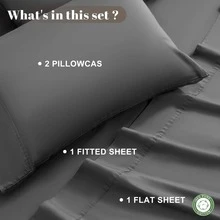 100% Egyptian Cotton 1200 Thread Count Sheets Set King Size,Bed Sheet 4 Piece Sets,16 inches Deep Pocket,All Season,Bedding Super Soft Comforterble Breathable - 深灰色 - 查看 6