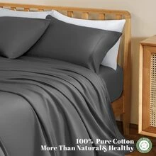 100% Egyptian Cotton 1200 Thread Count Sheets Set King Size,Bed Sheet 4 Piece Sets,16 inches Deep Pocket,All Season,Bedding Super Soft Comforterble Breathable - 深灰色 - 查看 5