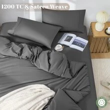 100% Egyptian Cotton 1200 Thread Count Sheets Set King Size,Bed Sheet 4 Piece Sets,16 inches Deep Pocket,All Season,Bedding Super Soft Comforterble Breathable - 深灰色 - 查看 2