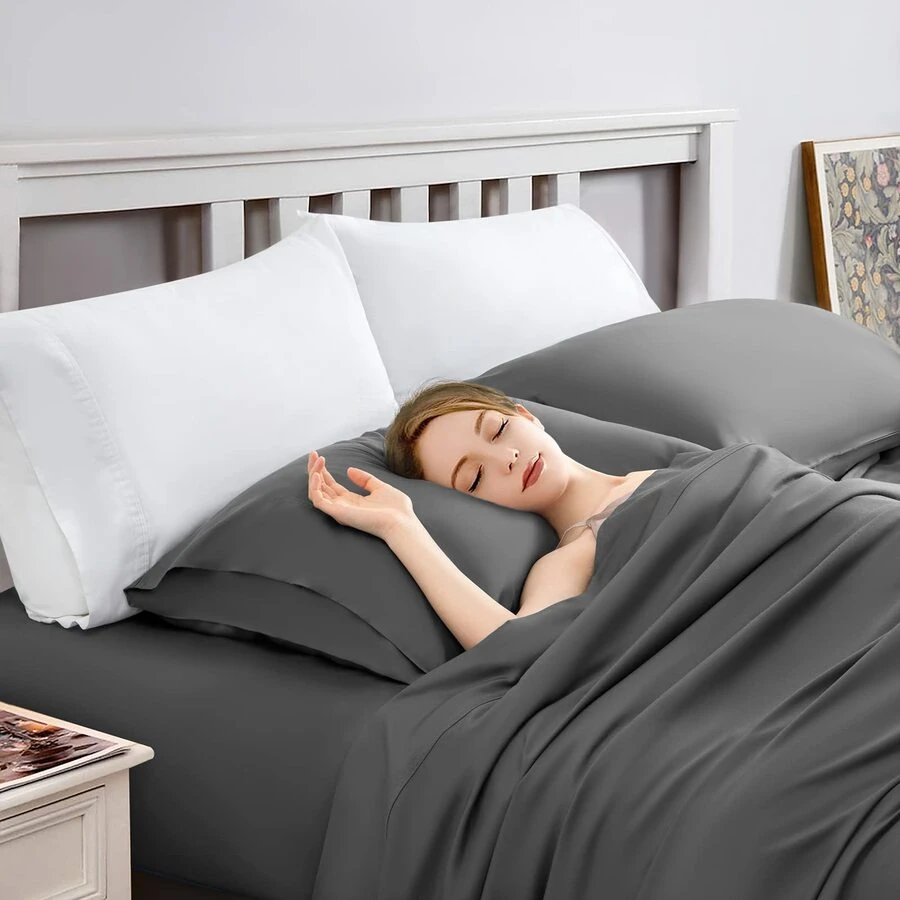 100% Egyptian Cotton 1200 Thread Count Sheets Set King Size,Bed Sheet 4 Piece Sets,16 inches Deep Pocket,All Season,Bedding Super Soft Comforterble Breathable - 深灰色 - 查看 1