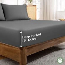 100% Egyptian Cotton 1200 Thread Count Sheets Set King Size,Bed Sheet 4 Piece Sets,16 inches Deep Pocket,All Season,Bedding Super Soft Comforterble Breathable - 深灰色 - 查看 7