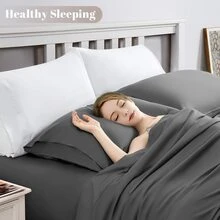 100% Egyptian Cotton 1200 Thread Count Sheets Set King Size,Bed Sheet 4 Piece Sets,16 inches Deep Pocket,All Season,Bedding Super Soft Comforterble Breathable - 深灰色 - 查看 3