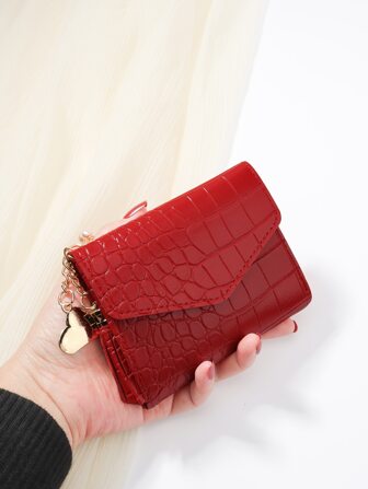 1st Casual Krokodilmönster Pu Läder Kort Tri-Fold Plånbok Kortficka Mynt Röd Lämplig för dagligt bruk Arbete Shopping Present Present Present Presenter Till Lärare För Kvinnor Plånbok Plånbok Plånbok Liten plånbok