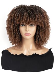 14 Inch Người châu Phi Uốn tóc Biến đổi dần Vàng Sợi tổng hợp Chất xơ Tóc giả Tóc mái , Không có keo Cần thiết , Thích hợp Đối với Mặc hàng ngày - màu nâu - Xem 1