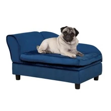 PawHut Rattan Pet Bed Raised Wicker Dog Sofa for Doggy and Cat Indoor & Outdoor with Soft Washable Cushion Grey - Blue - View 1