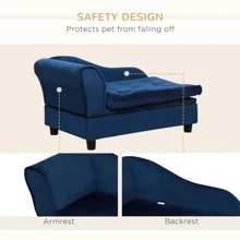 PawHut Rattan Pet Bed Raised Wicker Dog Sofa for Doggy and Cat Indoor & Outdoor with Soft Washable Cushion Grey - Blue - View 5