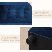 PawHut Rattan Pet Bed Raised Wicker Dog Sofa for Doggy and Cat Indoor & Outdoor with Soft Washable Cushion Grey - Blue - View 6