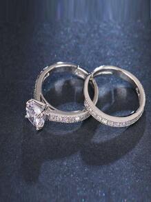 1 par de anillos para parejas con pedrería incrustada, anillos de diseño poco común para bodas/compromisos/aniversarios, elegante regalo de cumpleaños real - Plateado - Ver 3