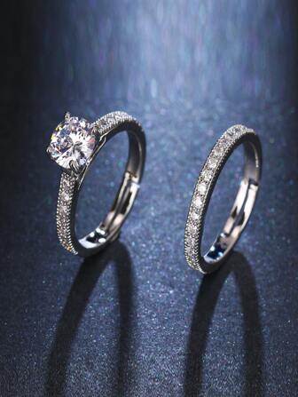 1 par de anillos para parejas con pedrería incrustada, anillos de diseño poco común para bodas/compromisos/aniversarios, elegante regalo de cumpleaños real