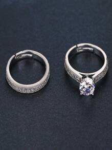 1 par de anillos para parejas con pedrería incrustada, anillos de diseño poco común para bodas/compromisos/aniversarios, elegante regalo de cumpleaños real - Plateado - Ver 4