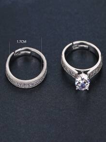 1 par de anillos para parejas con pedrería incrustada, anillos de diseño poco común para bodas/compromisos/aniversarios, elegante regalo de cumpleaños real - Plateado - Ver 5