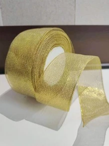 1roll 4cm Wide Ribbon With Bowknot, Silver Sparkly Gift Wrapping Ribbon - Gold - View 1