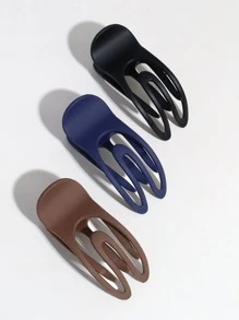 3pcs Women's Solid Color Matte Plastic Alligator Hair Clips, Simple Style For Daily Wear - Multicolor - View 3